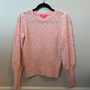 Lilly Pulitzer Pink Sweater with Pearl Details.  Women’s XXS